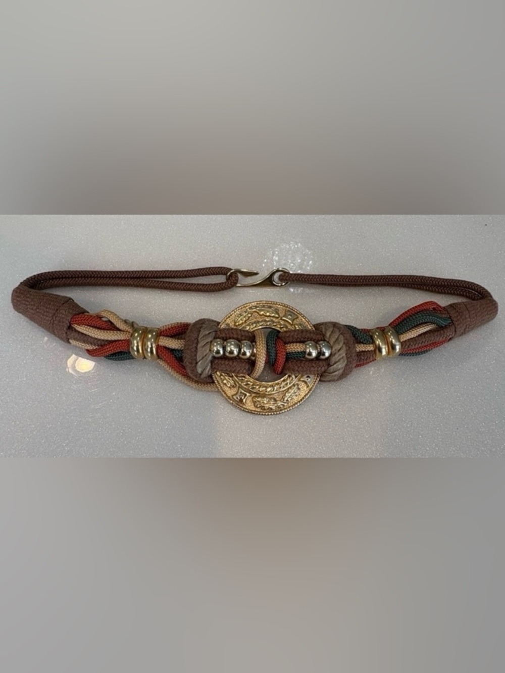 Vintage 70’s 80’s Belt Braided Multicolor Gold Accents Eccentric Grandma Chic